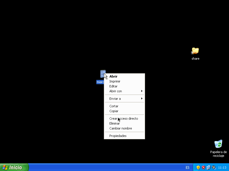 Abriendo accesos directos con notepado en Windows XP